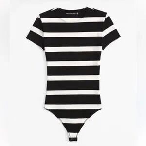 Abercrombie & Fitch Striped Short Sleeve Bodysuit Black White XS Tall‎